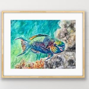 ART PRINT Rainbow Fish Uhu Watercolor Art Print 8x10” AJJ Arts